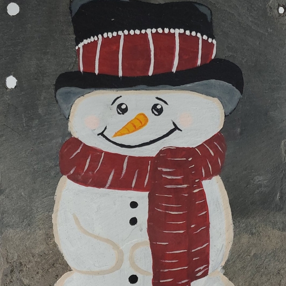 HAND PAINTED Snowman with scarf and hat - Picture 2 of 9